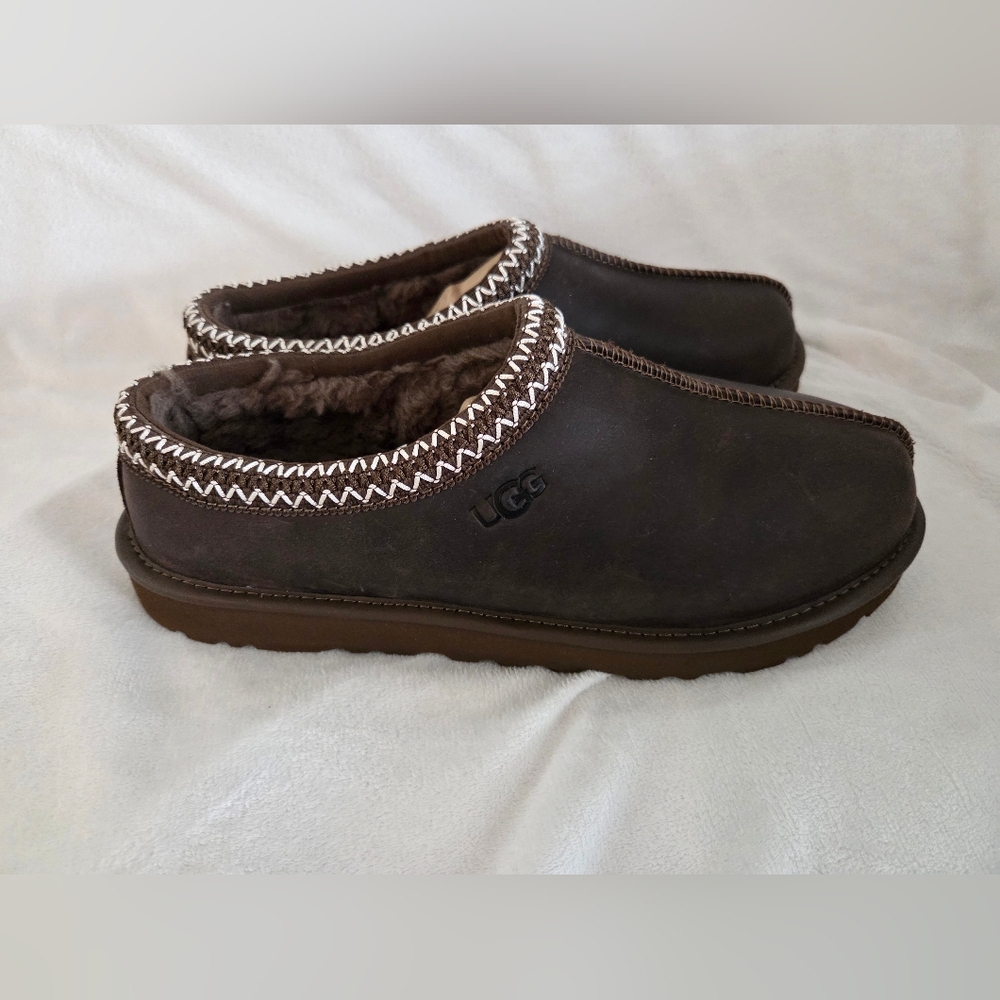 Ugg Mens Classic Tasman Leather Ironwood Brown Slippers Size 10 New